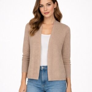 CYRUS Women's XS Beige Ribbed Knit Open Front Cardigan Sweater